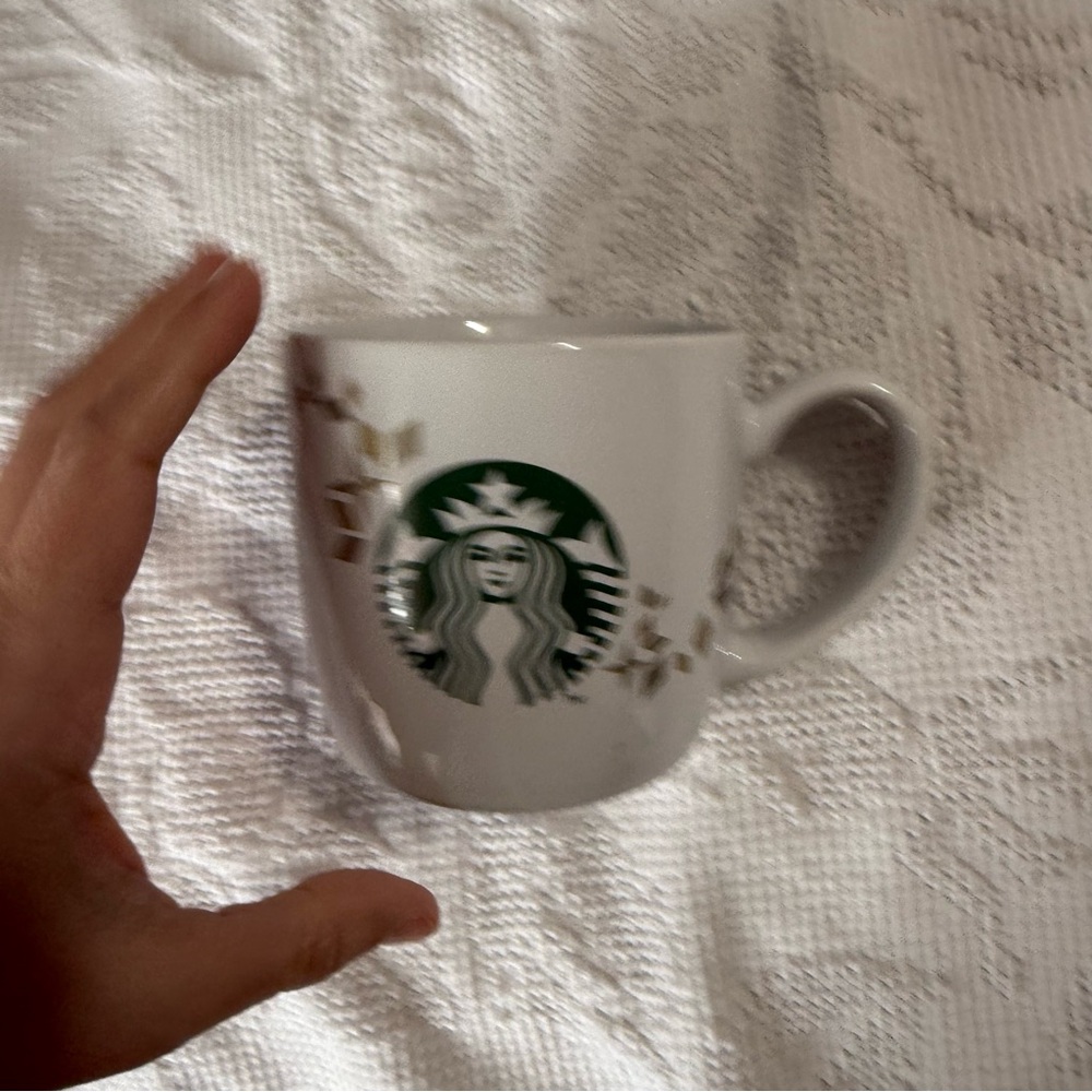 Starbucks White Mug with Green Logo and Gold Accents - Picture 2 of 4